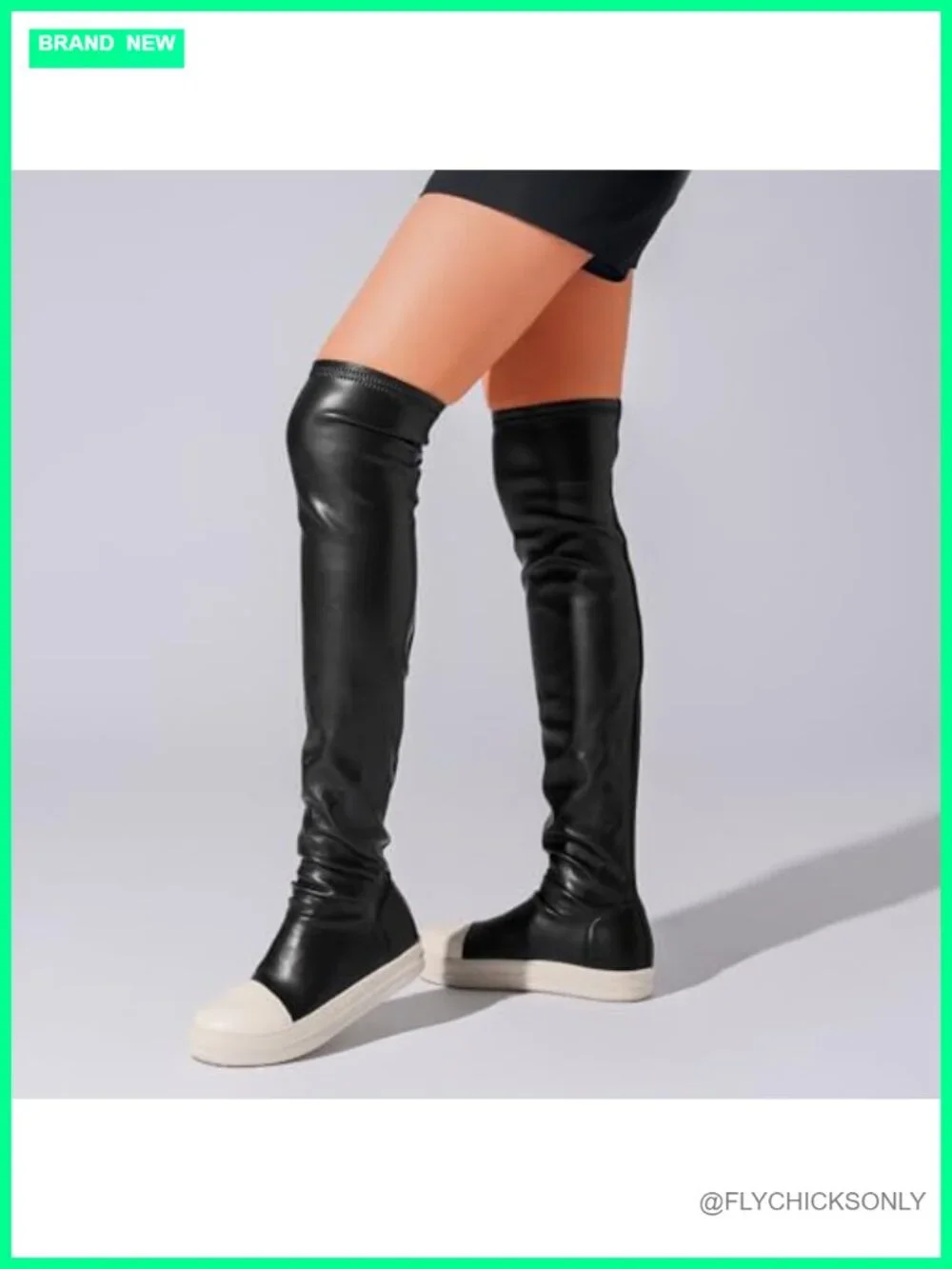 Women's Flat Over The Knee Boots Round Toe Pull On Vegan PU Leather